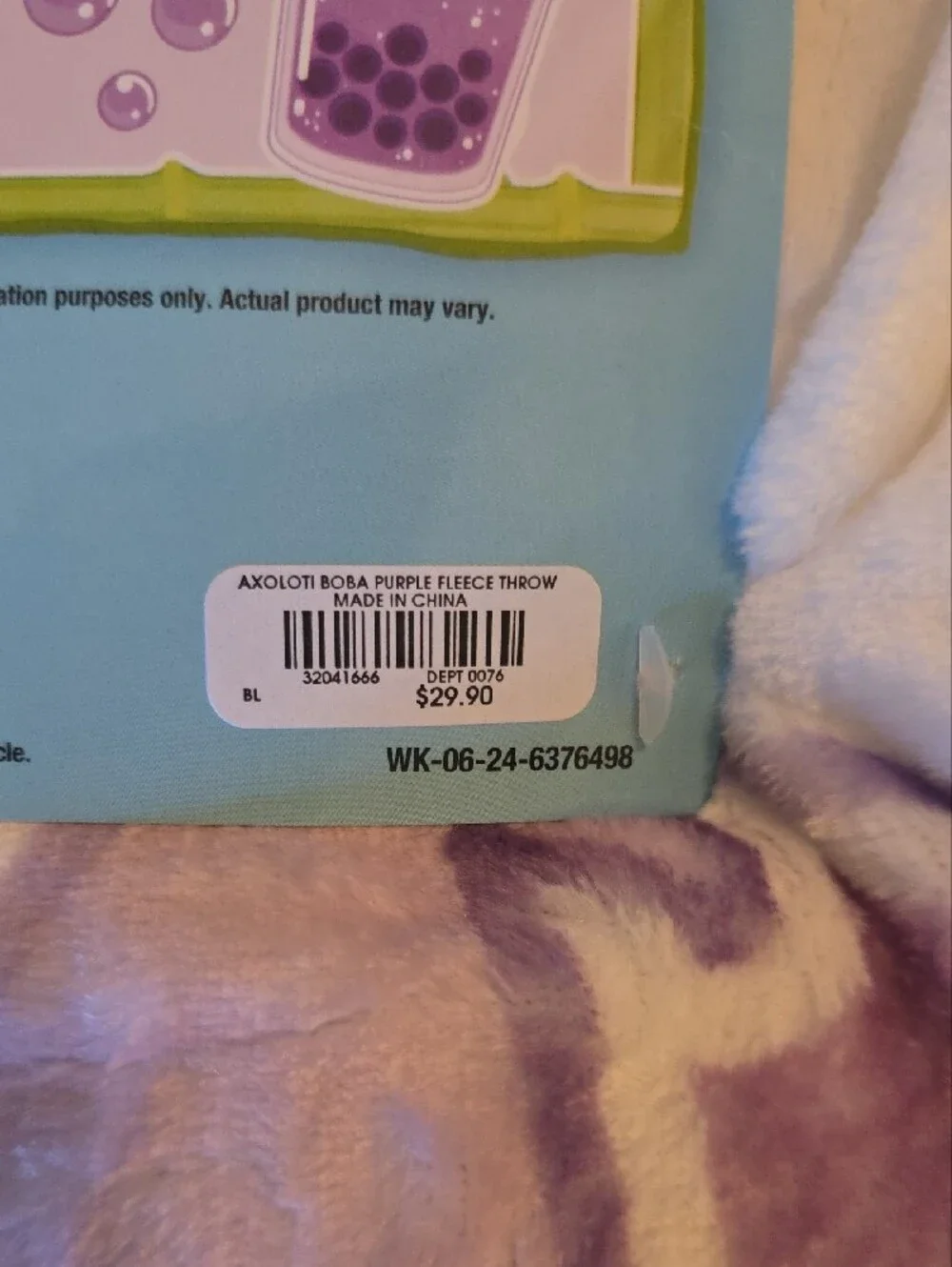 Throw Blanket - From BOXLUNCH Purple, White, Green AXOLOTL Design